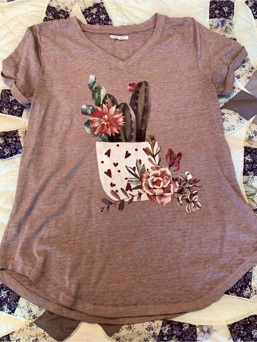 Women’s V-Neck Floral Cactus Graphic Tee